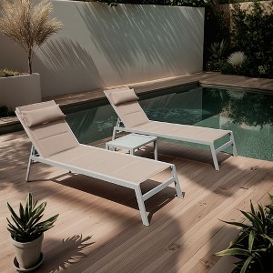 Christopher Knight Home Maxine Outdoor Aluminum Adjustable Upholstered Chaise Lounge Set with Side Table - 1 of 4