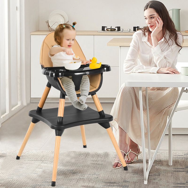 Costway 5-in-1  Baby High Chair Infant Wooden Convertible Chair w/5-Point Seat Belt Coffee\Gray\Khaki, 2 of 11