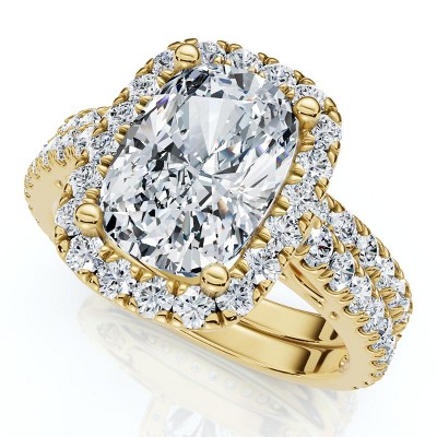 Pompeii3 Ceritified 2.90Ct Cushion Diamond Engagement Ring Set 14k Gold or Pt Lab Created