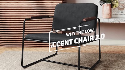 Sleek White Faux Leather Low Accent Chair with Wood Accents