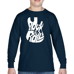 LA Pop Art Rock And Roll Guitar - Boy's Word Art Long Sleeve T-Shirt - 1 of 4
