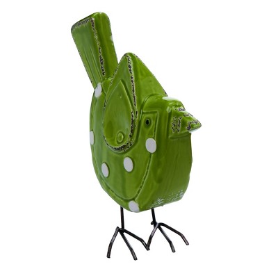 Transpac Ceramic 9 in. Green Spring Polka Dot Bird Figurine