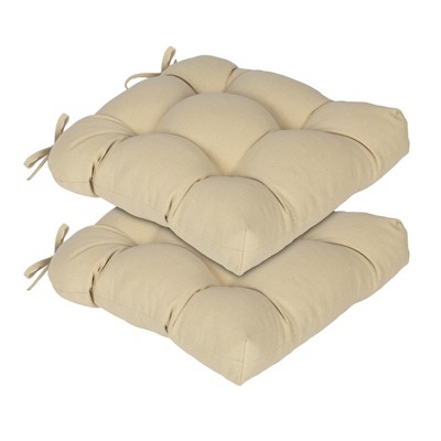 Aoodor 19x19x5 Inch Tufted Outdoor Chair Cushions, Water and Fade Resistant Polyester Dining Chair Pads with Ties for Patio Furniture, Set of 2