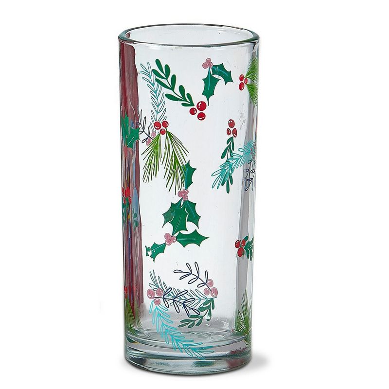 tagltd Set of 4 Nutcracker Suite Collection Clear Glass Drinkware with Holly and Sprig Details, Dishwasher Safe, 10 oz, 3 of 4