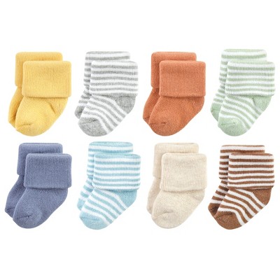Hudson Baby Infant Boys Cotton Rich Newborn and Terry Socks, Soft Earth Tone Stripes, 0-6 Months