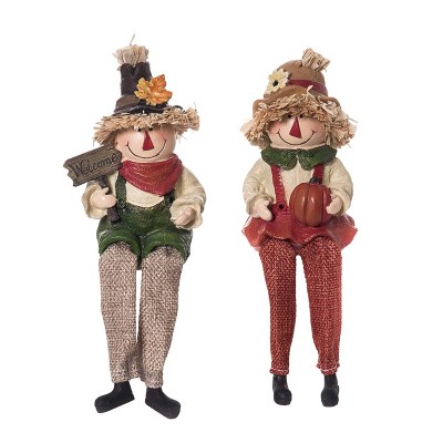 Transpac Fall/Harvest Resin Scarecrow Shelf Sitter Set of 2 Fall/Harvest Home Decorations