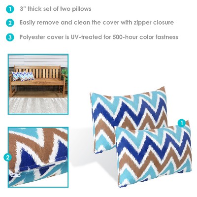 Chevron Bliss Blue and Brown Lumbar Outdoor Pillow Set