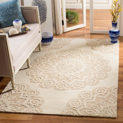 Ivory Floral Tufted Handmade Wool Round Area Rug