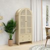 Arched Versatile Bookcase with Rattan Door Storage Display Cabinet with 2 Drawers & Adjustable Shelves for Living Room-Tanpinhause - 2 of 4