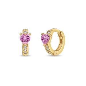 Girls' Pink Love Heart 14k Yellow Gold Hoop Earrings - In Season Jewelry - 1 of 2