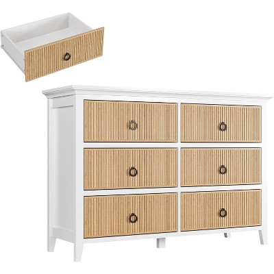 Fluted 6-Drawer Dresser, Modern Waveform Panel Wood Chest, 47.2" Wide Storage Organizer with Circle Handles, for Bedroom, Nursery, Hallway