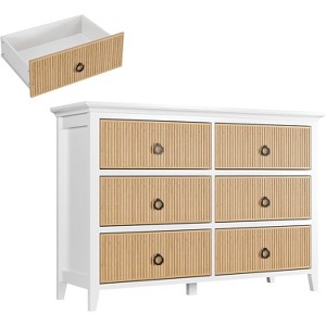 Fluted 6-Drawer Dresser, Modern Waveform Panel Wood Chest, 47.2" Wide Storage Organizer with Circle Handles, for Bedroom, Nursery, Hallway - 1 of 4