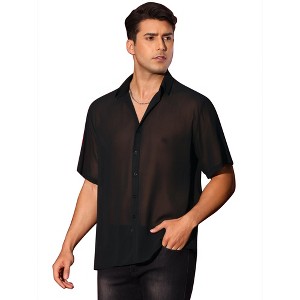 Lars Amadeus Men's Short Sleeve See Through Button Down Point Collar Sheer Shirts - 1 of 4
