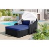 Oversart 79.9" Outdoor Sunbed With Adjustable Canopy, Double Lounge, Pe Rattan Daybed, Black Wicker And Blue Cushion - 4 of 4