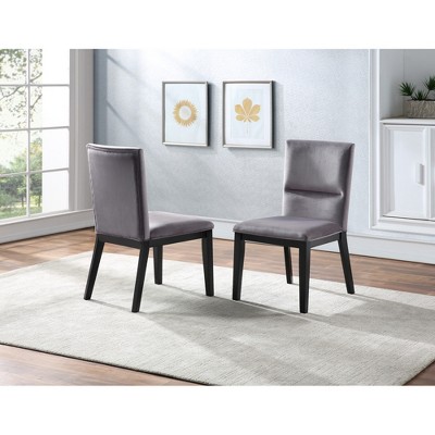 Asian Hardwood Solids and Engineered Wood Padded Side Chair (Set of 2) with Upholstered Seat and Back, Moonlight Gray Velvet Fabric