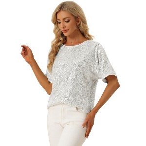 INSPIRE CHIC Women's Regular Fit Round Neck Short Sleeve Party Clubwear Blouses - 1 of 4