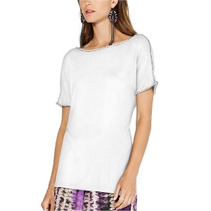I.N.C International Concepts Womens Jewel Embellished T-Shirt, White, Large - 1 of 1