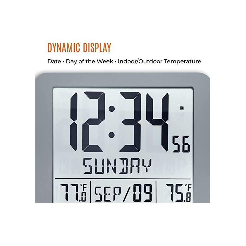 Marathon Slim Atomic 10-Inch Wall Clock  Full Calendar Display With Indoor & Outdoor Temperature, 4 of 7