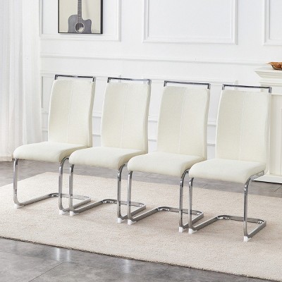 Modern Dining Chair Set of 4, Upholstered Seats with Ergonomic Arc Backrest and Metal Legs for Dining Room, Kitchen, or Living Room–The Pop Home