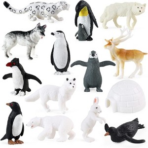 14-Piece Arctic Animal Figures Set, Mini Plastic Polar Animals Figurines Including Fox, Wolf, Reindeer & Penguins - 1 of 4