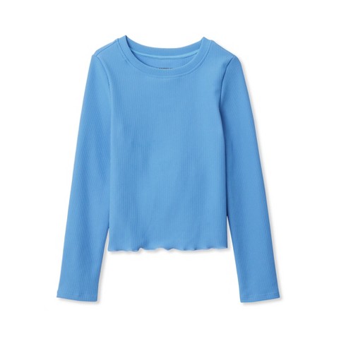 Lands' End Kids Active Long Sleeve Rib Knit Top - Large - Sky Blue