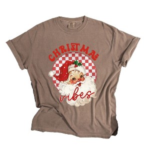 Simply Sage Market Women's Christmas Vibes Santa Checkered Short Sleeve Garment Dyed Tee - 1 of 3