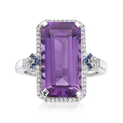 Ross-Simons 8.00 Carat Amethyst, .40 ct. t.w. Sapphire and .21 ct. t.w. Diamond Ring in 14kt White Gold