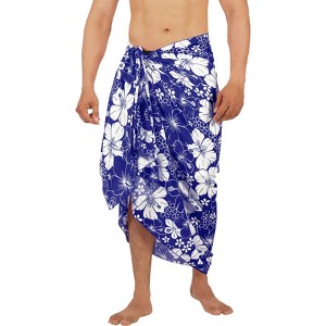 HAPPY BAY Men's Hawaiian Lava Lava Beach Sarong Wrap Beachwear Cover-Up Summer Long Swimwear Vacation Cover Up For Men One Size Blue Floral - 1 of 4