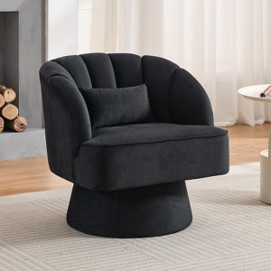 Modern Swivel Barrel Accent Chair, 360° Teddy/Velvet Fabric Upholstered Armchair with Striped Backrest & Plush Padding, Comfy Round Lounge Chair - 1 of 4
