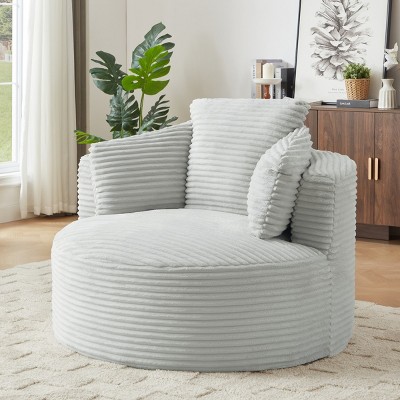 Modern Large Corduroy Bean Bag Chair for Adults, Round Armchair with Cushioned Backrest, Soft Lounge Seating for Living Room, Apartment – Koiai