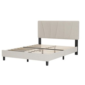 King Upholstered Platform Bed Frame - Full Size Modern Linen Headboard with Heavy Duty Metal Frame & Wood Slat Support, No Box Spring Needed, - 1 of 4
