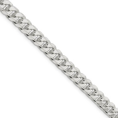 Black Bow Jewelry Men's 7.25mm Sterling Silver Solid D/C Domed Curb Chain Necklace