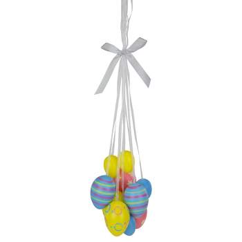 Northlight 17" Floral Striped Spring Easter Egg Cluster Hanging Decoration - White/Yellow