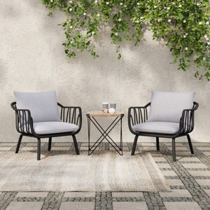 Modern Outdoor Plastic Armchair Set of 2, Weather-Resistant Patio Chairs with Waterproof Cushions for Garden-3irtyhousy - 1 of 4