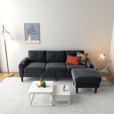 KTMBDW Convertible Sectional Sofa Couch, 3 Seat L-Shaped Sofa with Fabric Ottoman Small Couch for Small Apartments, Living Room and Office