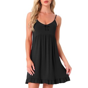 INSPIRE CHIC Womens Nightdress Pleated Ruffle Spaghetti Strap Scoop Neck Sleepdress Frill Nightgown Loungewear - 1 of 4