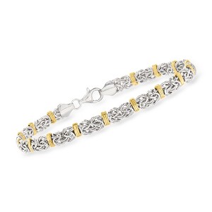 Ross-Simons Sterling Silver and 14kt Yellow Gold Byzantine Station Bracelet Size 7 - 1 of 4
