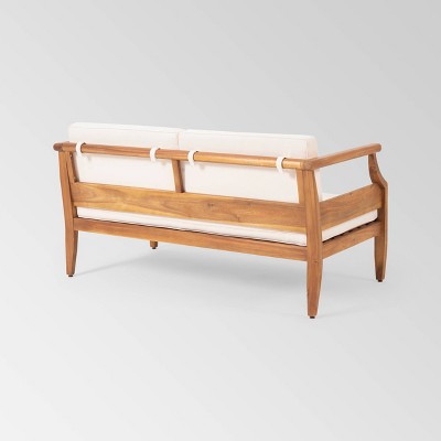 Aston Acacia Mid-Century Modern 2-Person Loveseat Set, Teak and Cream