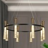 LNC Almhult 8-Lights 32.7" Luxury and Glam Wagon Wheel Integrated LED Chandelier, Black and Gold - 2 of 4