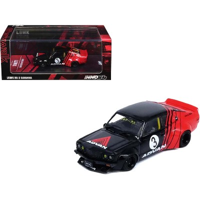 Mazda RX-3 Liberty Walk RHD (Right Hand Drive) #3 "ADVAN" Red and Black 1/64 Diecast Model Car by Inno Models