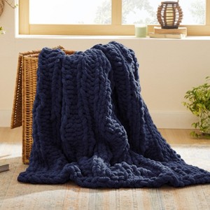 Bedsure Chunky Knit Throw Blanket for Couch - 100% Hand Knitted, 5.06 lbs Chenille Blanket for Bed Living Room Home Decor, Thick and Soft - 1 of 4