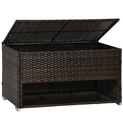 Brown Wicker Outdoor Deck Box with Shoe Storage