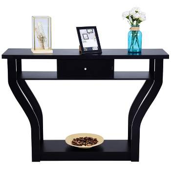 Tangkula Modern Console Table Entryway Table Elegant Side Table w/ Drawer and Shelf