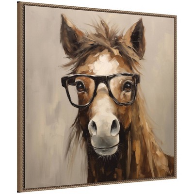 Kate & Laurel All Things Decor 30"x30" Sylvie Hay Those are My Glasses Horse Framed Canvas by The Creative Bunch Studio Beaded Gold