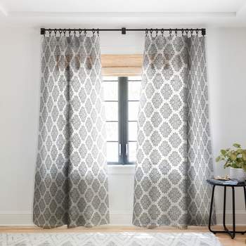 Avenie Neutral Damask Flourish 96" x 50" Single Panel Sheer Window Curtain - Society6