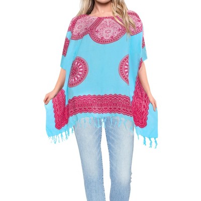 LA LEELA Women's Summer Vacation Beachwear Oversized Swim Suit Loose Party Bathing Suit Cover Ups 1X-2X Blue, Abstract