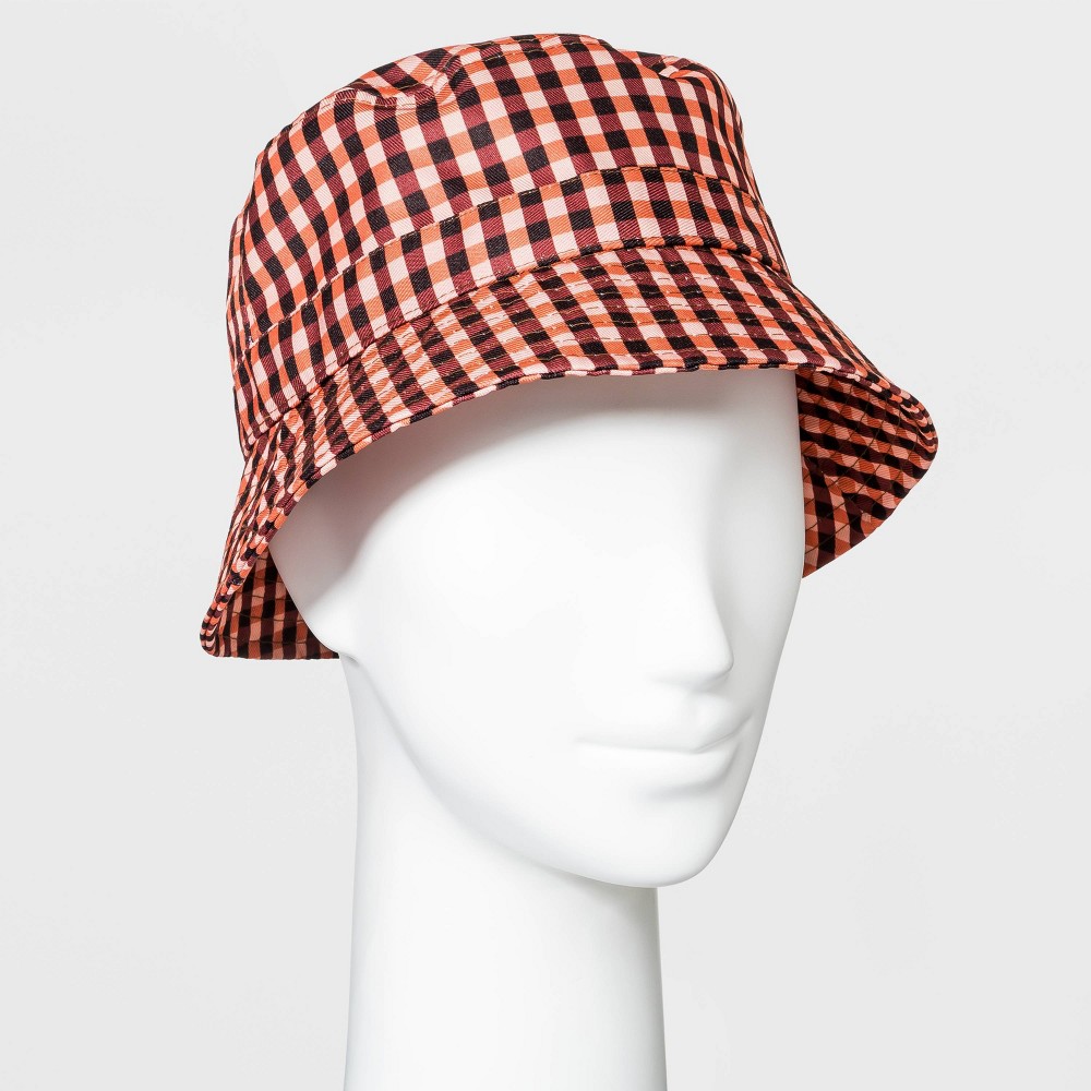 Women's Plaid Bucket Hat - Orange/Brown One Size