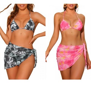 INSPIRE CHIC Women's Dye Halter Tie Triangle Swimsuits with Sarong Cover Ups Beach Skirt Bikini 2 Set - 1 of 4