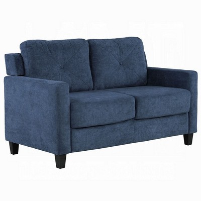 Royal Hampton Loveseat, Track Armrest, 58 Inch, Blue Fabric w Tufted Backrest