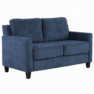 Royal Hampton Loveseat, Track Armrest, 58 Inch, Blue Fabric w Tufted Backrest - 1 of 4